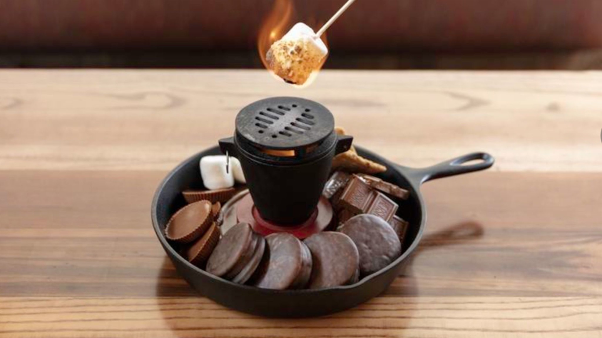 candy fondue with roasting marshmallow