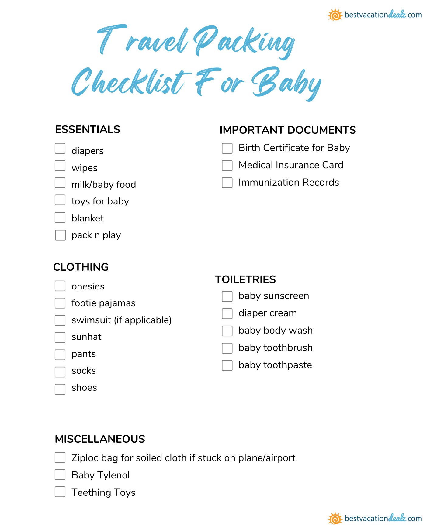 Baby Travel Packing List