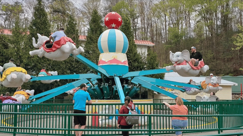 flying elephants at Dollywood for kids