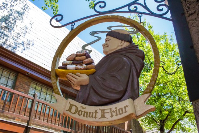 a sign of the donut friar restaurant in Gatlinburg 